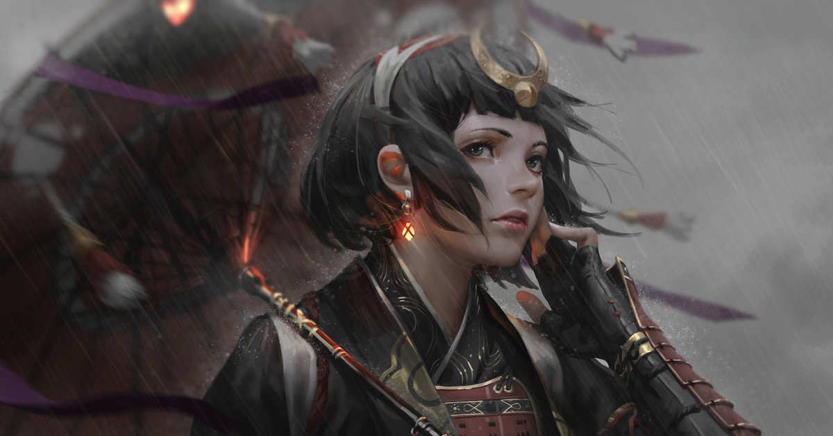 Девушка самурай арт. Guweiz Фейт. Самурай wlop. Guweiz Art якудза.