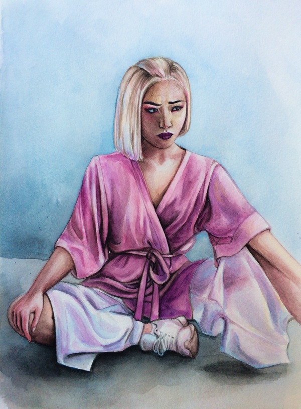 A girl named Yuka - My, Watercolor, Portrait