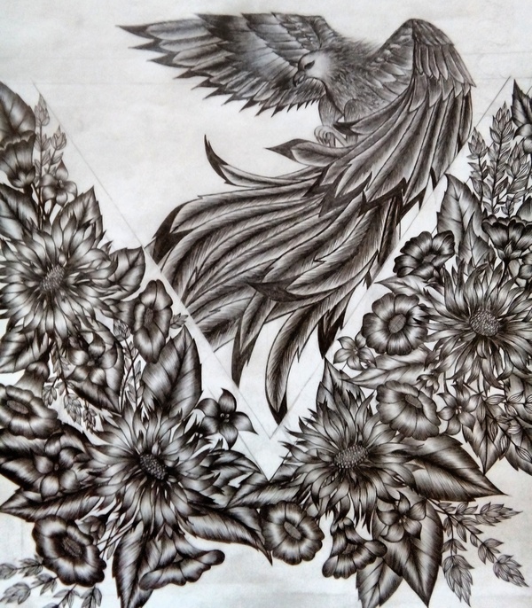 We are finishing.... - My, Eagle, Pencil drawing, Engraving, Flowers, Patterns, Dried flowers, Wildflowers