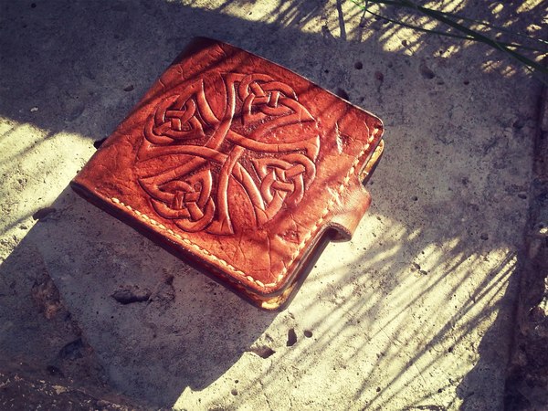 Wallet Celtic cross - My, Wallet, Leather, Embossing on leather, Carving, Celtic Cross, Longpost