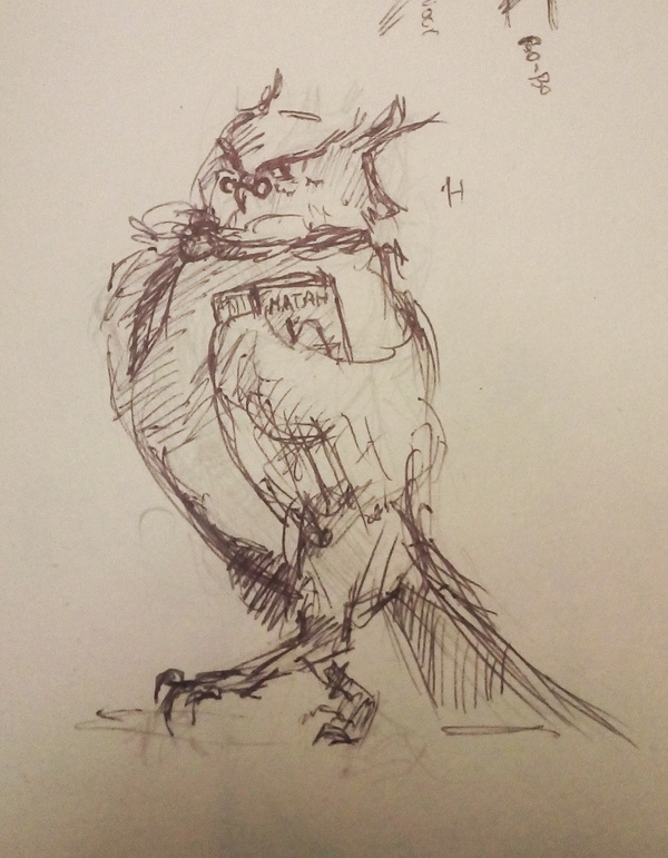 10 minutes, handwriting of an academician owl. - My, Owl, Owl, Drawing, Sketch, Ball pen, Junior Academy of Artists