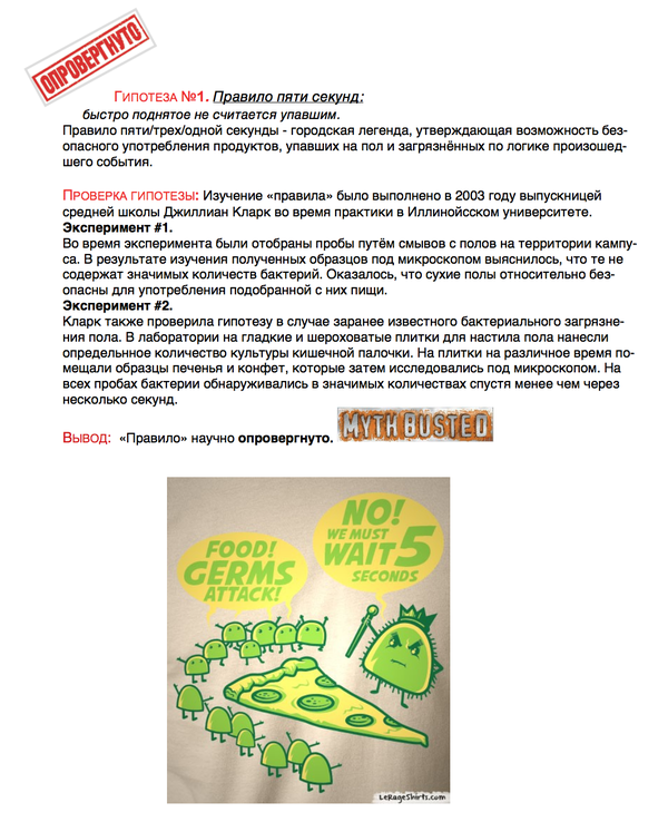 Опровергаем мифы, касающиеся Вашего здоровья. Миф №1: Правило пяти секунд.