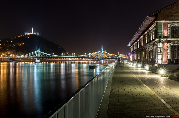 Embankment. - My, Night, Town, Architecture, Bridge, Lamp, Monument, River, Budapest