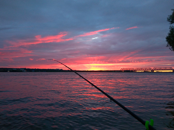 Just dawn on the Volga. - My, Fishing, Volga, dawn, Fishing rod, Bridge, The sun, Volga river