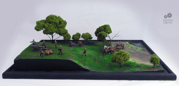 Diorama Medieval field gunpowder artillery - My, Stand modeling, Modeling, Diorama, Toy soldiers, A gun, GIF, Longpost