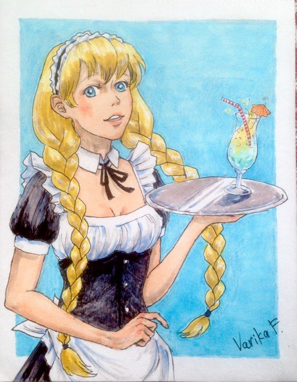 Slava wears a maid costume) - Endless summer, Visual novel, Camp owlet, Glorifying, Art, Varikaf, Drawing