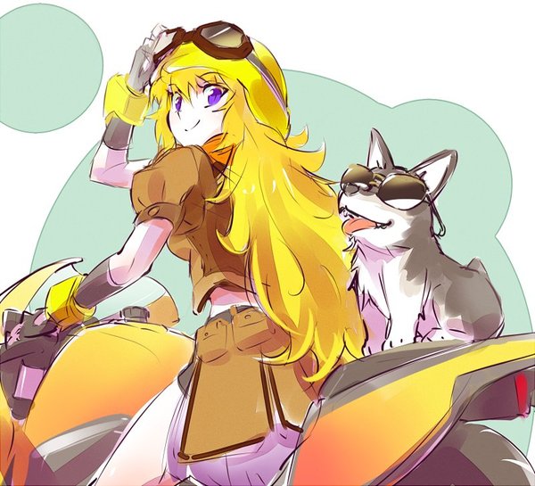 Two people on a motorcycle counting a dog - RWBY, Anime, Not anime, Yang xiao long, Zwei