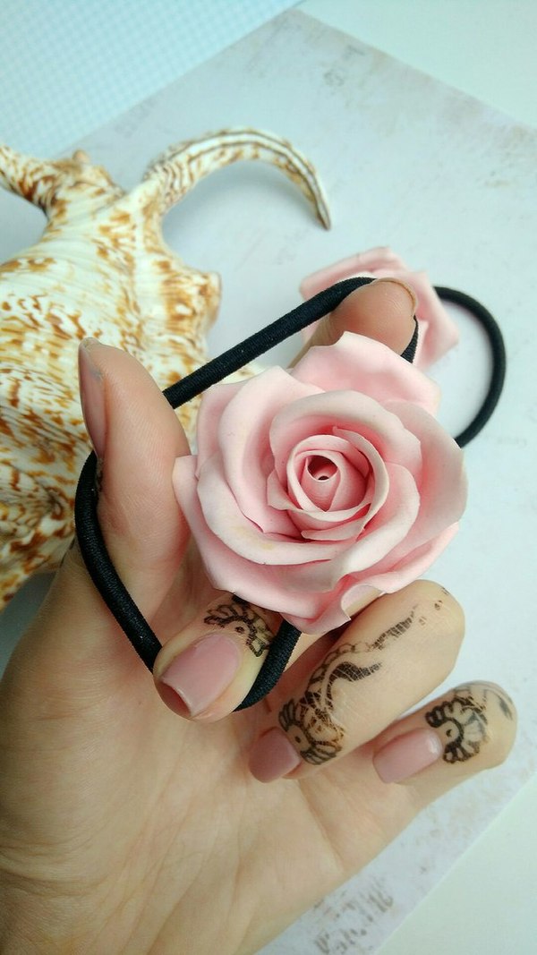 Hair bands made of cold porcelain. - My, Polymer clay, Decoration, Elastic, Interesting, Needlework, Handmade, Cold porcelain, the Rose, Longpost
