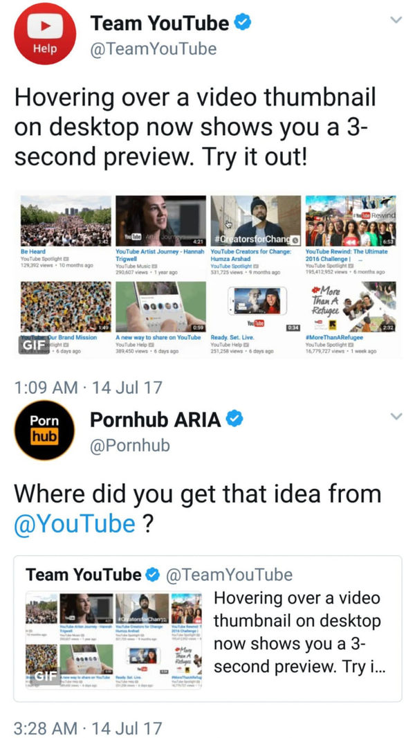    Youtube YouTube, Pornhub
