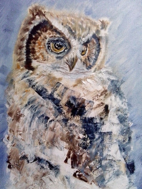 Owl, oil - My, Painting, Oil painting, Predator birds, Owl