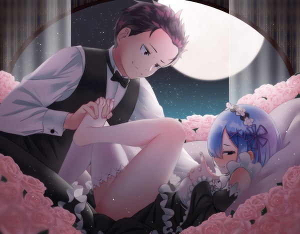 Sweet dreams everyone :3 Take care of yourself and your waifu ^^ - Rem, Natsuki subaru, Rem (Re: Zero Kara), Re: Zero Kara, Anime, Anime art