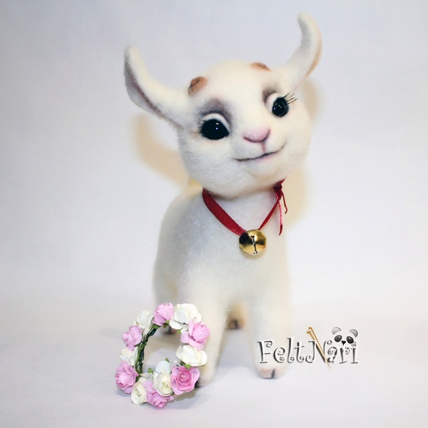 Goat Mira. felt toy - My, Needlework without process, Wool toy, Dry felting, Unusual gifts, , Goat, Video, Longpost