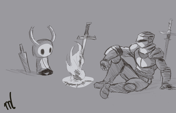 HK and DS - Hollow knight, Dark souls, Games, Art, Or, Sketch, Crossover