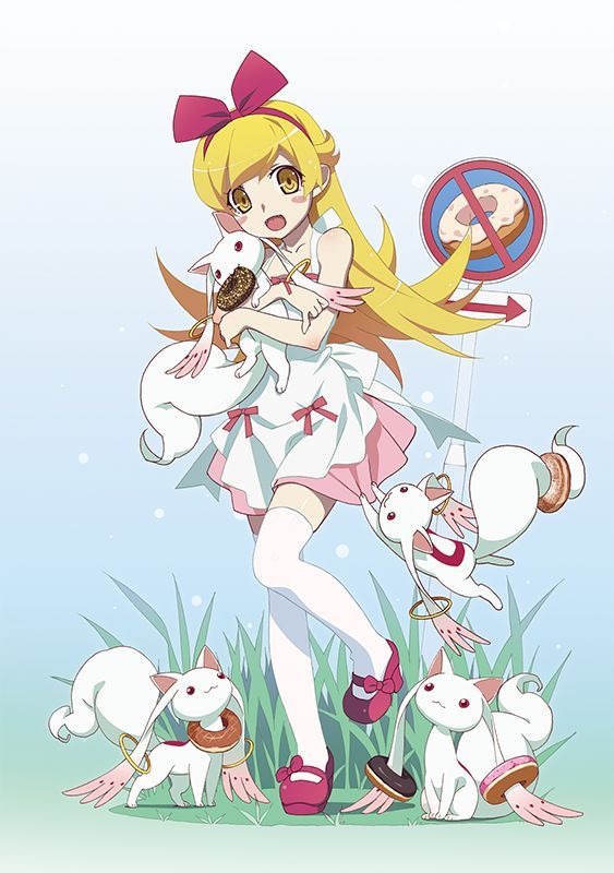 Опасное сочетание)) - Аниме, Anime Art, Monogatari series, Shinobu Oshino, Kyuubey, Кроссовер, Mahou Shoujo Madoka Magica