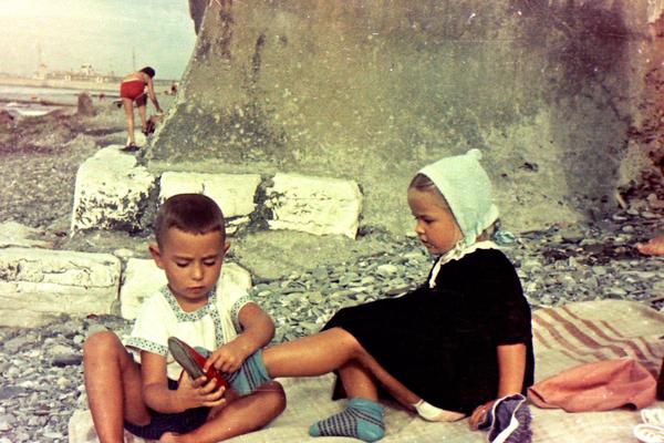 Young gentleman on the beach in Sochi, 1954 - Sochi, Beach, Nostalgia, Lighthouse, 1954, the USSR, Children, Retro