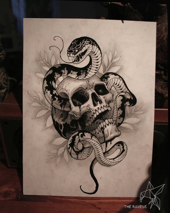 Snakes (a selection of sketches of tattoos) - Tattoo, Tattoo Lovers League, Snake, Scull, Longpost, Sketch