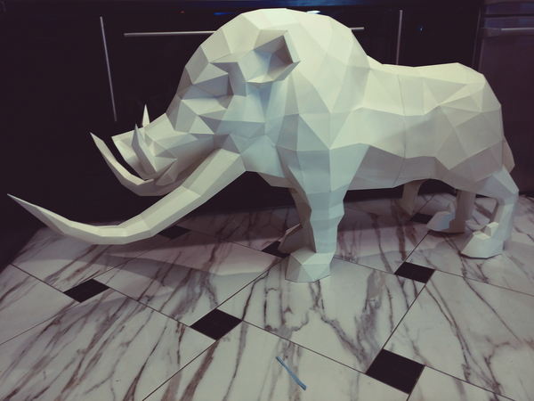 Wild boar mammoth and a new method of strengthening - My, Podolsk, , Papercraft, Low poly, Pepakura, Longpost