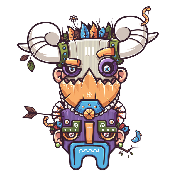 2 masks out of 5 almost ready - My, Art, Drawing, Totem, Mask, Monster, Vector, Adobe illustrator