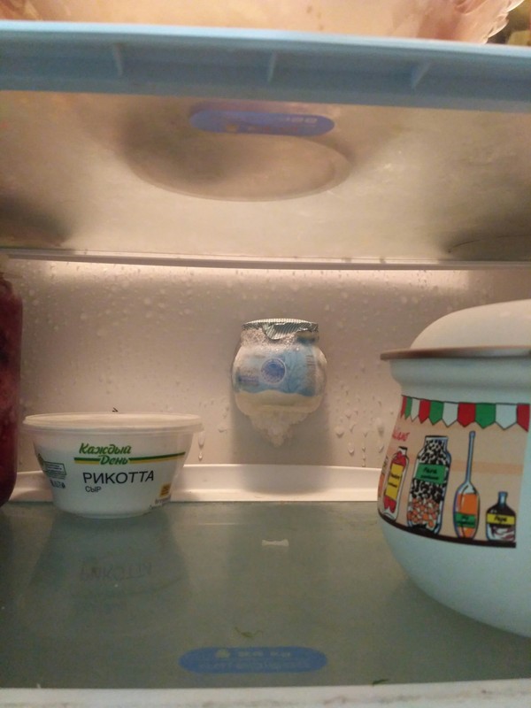Maybe it's time to defrost the fridge. - My, Refrigerator, Yogurt, Freezing, The photo