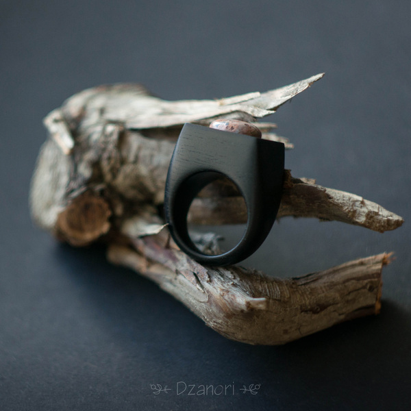 Black hornbeam ring with jasper - My, Handmade, Decoration, Ring made of wood, Hornbeam, , Wood ornaments, , Longpost