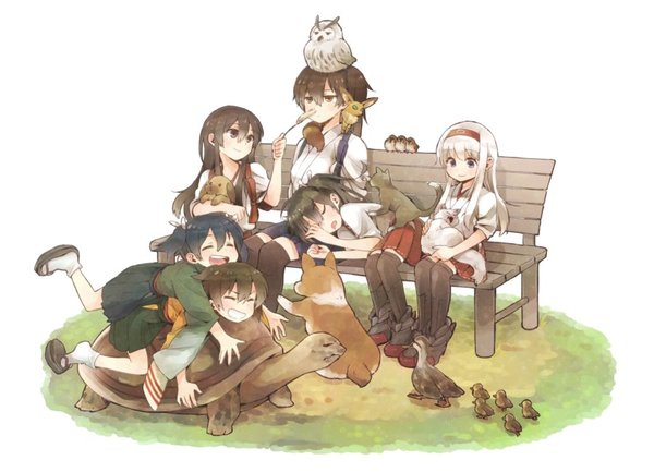 Kaga Kindergarten and Zoo - Kaga, Shoukaku, Zuikaku, Akagi, Souryuu, Hiryuu, Anime, Anime art