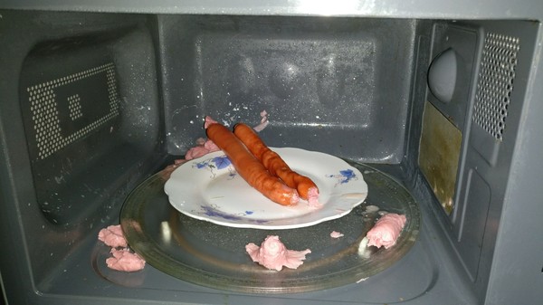 Warm up sausages... - My, Sausages, Microwave, Humor, My