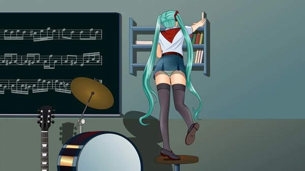 So white with green stripes - NSFW, Art, Visual novel, Endless summer, Camp owlet, Not anime, Anime, Hatsune Miku