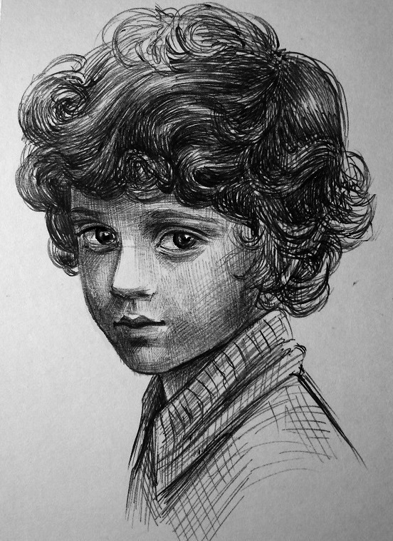 Sketch. I love to draw children, especially with a black pen) - My, Sketch, Black pen