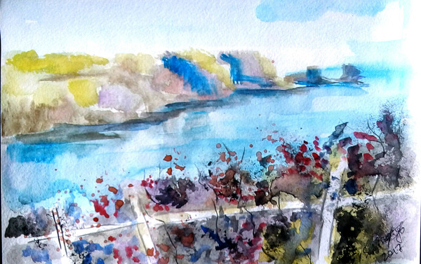 Planer. Dnieper steeps. - My, Cold water, Dnieper, Watercolor, Landscape