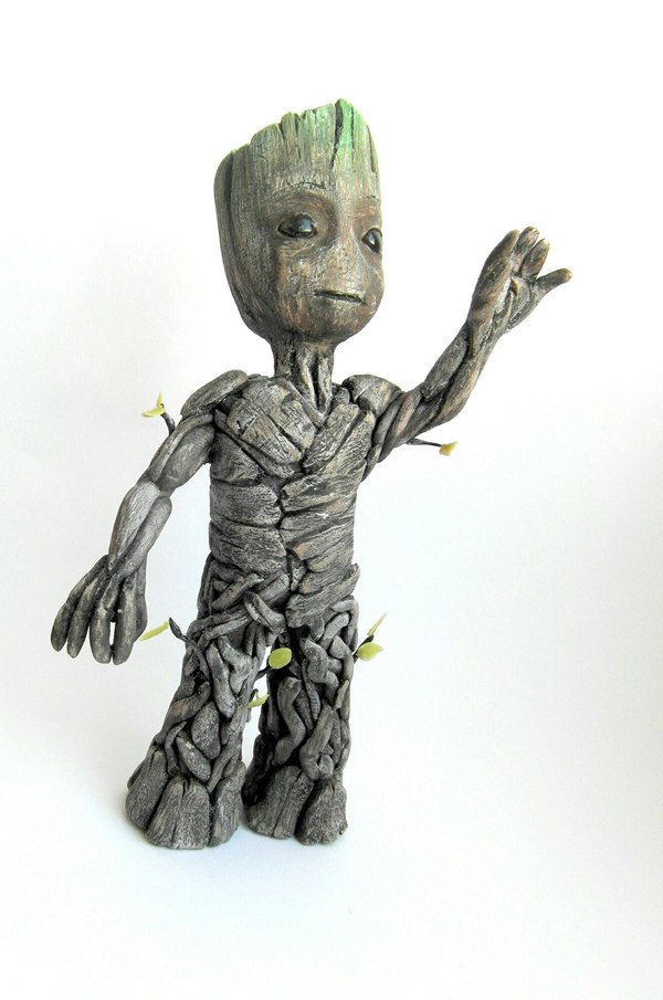He is Groot! =D Polymer clay + day of work =) - My, Polymer clay, Groot, Marvel, Polymer clay, Figurines, Needlework, , Movies