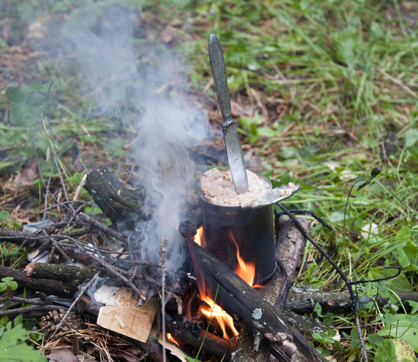 I wanted hot... - My, The photo, Forest, Bonfire, Perlovka, Canned food, Dry ration