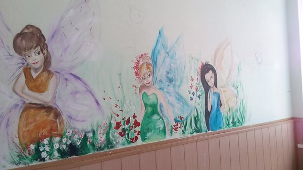 Wall decoration in kindergarten. Beginning the process - Drawing, My, Kindergarten, Wall painting, Acrylic