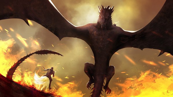 Jaime vs the Dragon by Hai Ly - Game of Thrones, Game of Thrones Season 7, Spoiler, Jaime Lannister, Drogon, Art, 