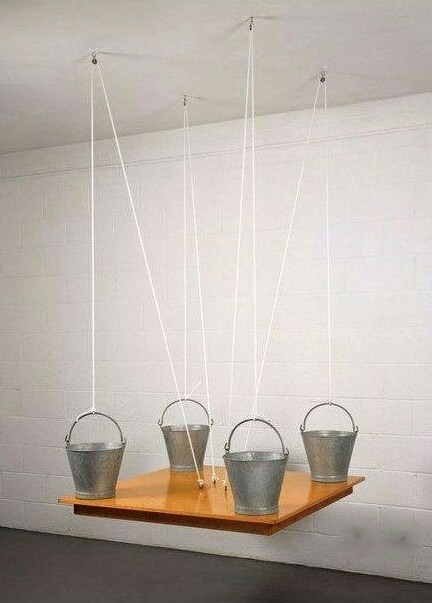 It's just a table that is supported by buckets that stand on it. - Головоломка, Break your brain, Physics, Table, Brain blow