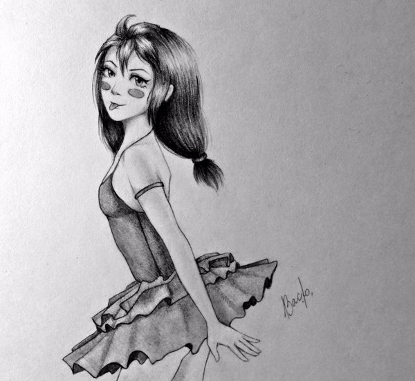 Ulyanka in a ballet tutu - Endless summer, Visual novel, Art, Ulyana, Pencil drawing