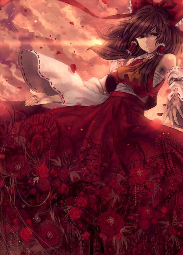 Red Flowers Touhou, Hakurei Reimu, , Anime Art, ,  