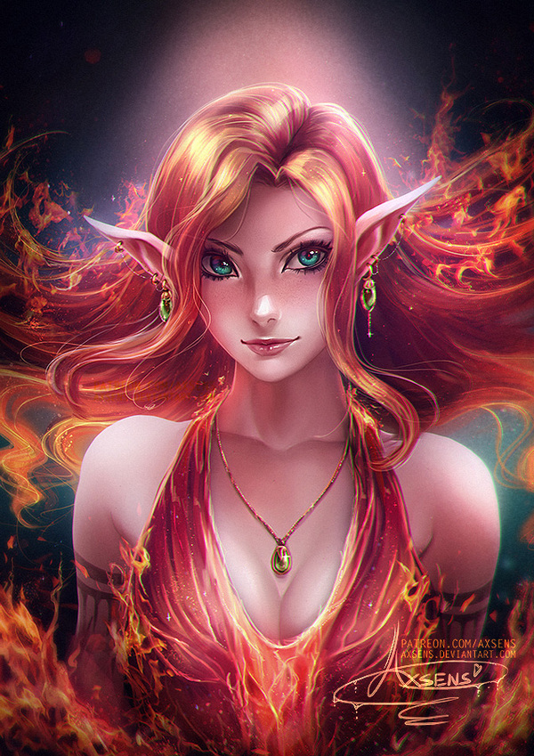 Fire Elf - Deviantart, Art, Drawing, Girls, Fantasy, Elves, Axsens