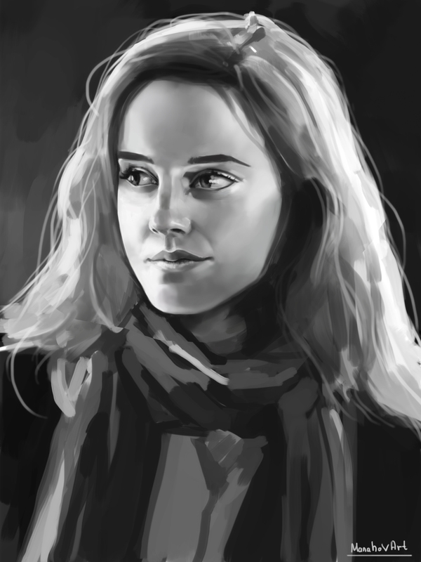 Hermione - My, Art, Hermione, Sketch, Girls, Manahovart, Black and white, Portrait, 365days