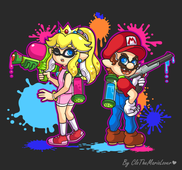 Немного крипоты не повредит - Splatoon, Woomy, Инклинги, Crossover, Super Mario, Princess Peach, Крипота, Арт, Кроссовер