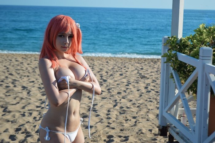 Cosplay Honoka (Dead or Alive) - NSFW, Dead or alive, Honoka, Cosplay, Anime, Boobs, Strawberry, Longpost, Dead Or Alive (game series)