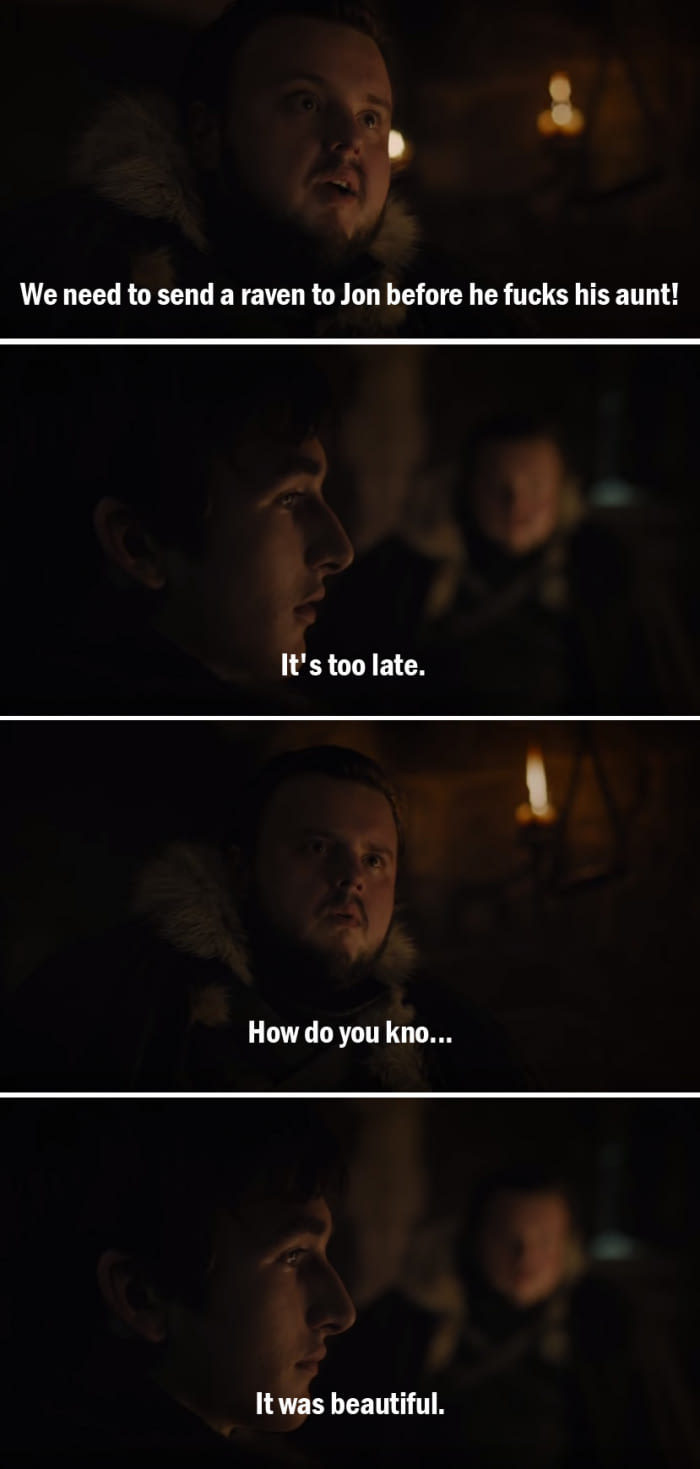 late - PLIO, Samwell Tarly, Bran Stark, Game of Thrones, Spoiler, Jon Snow, Longpost