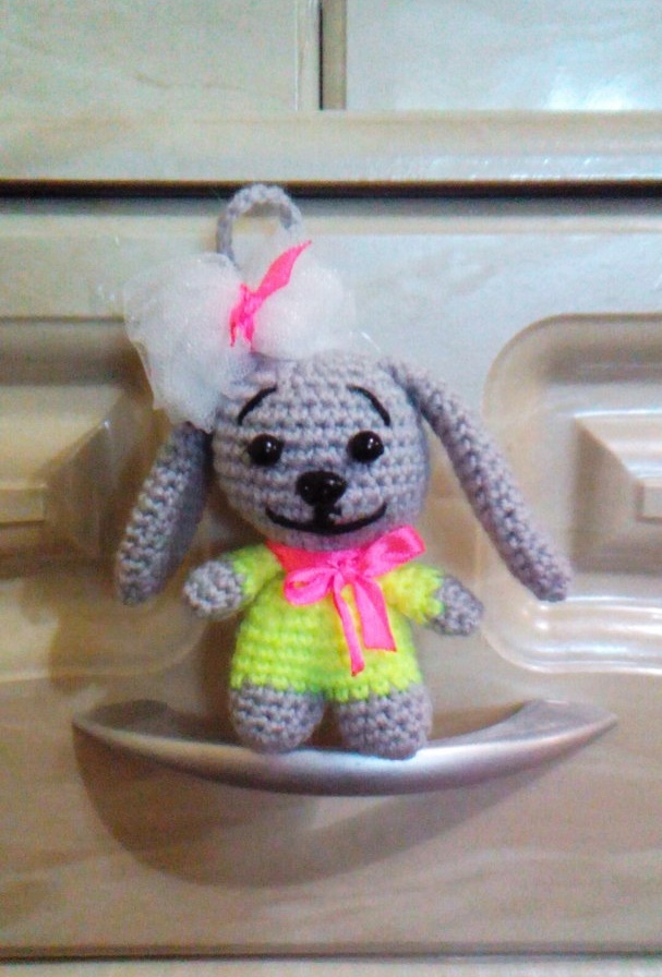 Bunny for handbag - My, Hare, , Crochet, Little, , Longpost