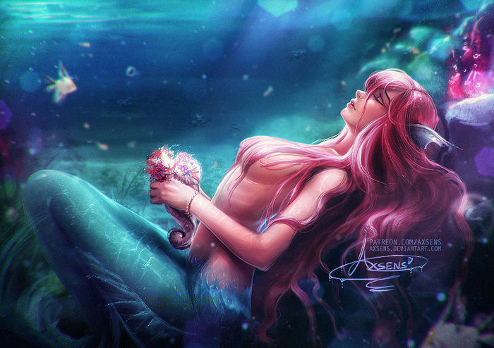 Dreaming Mermaid - NSFW, Deviantart, Art, Drawing, Girls, Fantasy, Mermaid, Axsens