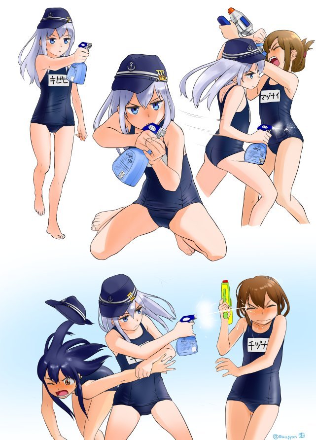 Хибики – настоящий спецназовец - Kantai Collection, Hibiki, Inazuma, Akatsuki, Ikazuchi, Аниме, Anime Art, Купальник