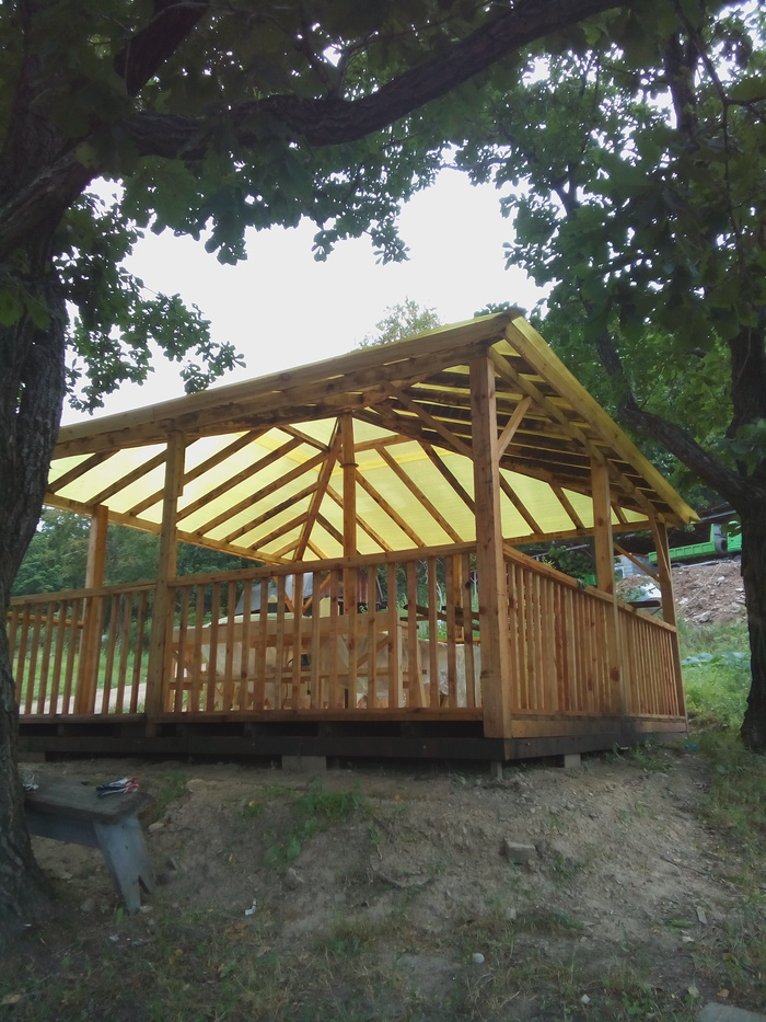 How we painted the gazebo - My, Alcove, Fazenda, Khokhloma, cat, Painting, With your own hands, Needlework with process, Longpost