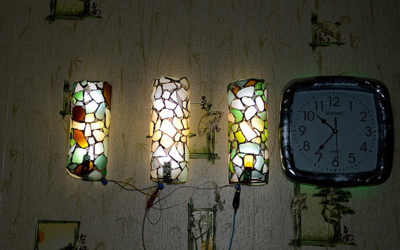 Sconce bottle - My, Needlework with process, Rukozhop, Stained glass, Sea glass, Lamp, Longpost