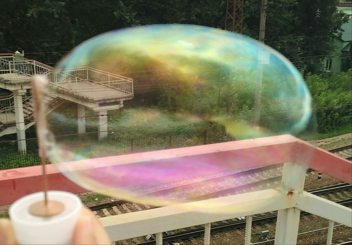 Wonderful world, through a soap bubble - My, air bubble, Photo on sneaker