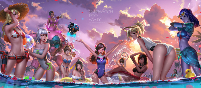 Overwatch Pool Party - Art, Images, Overwatch, Rule 63, Liang xing