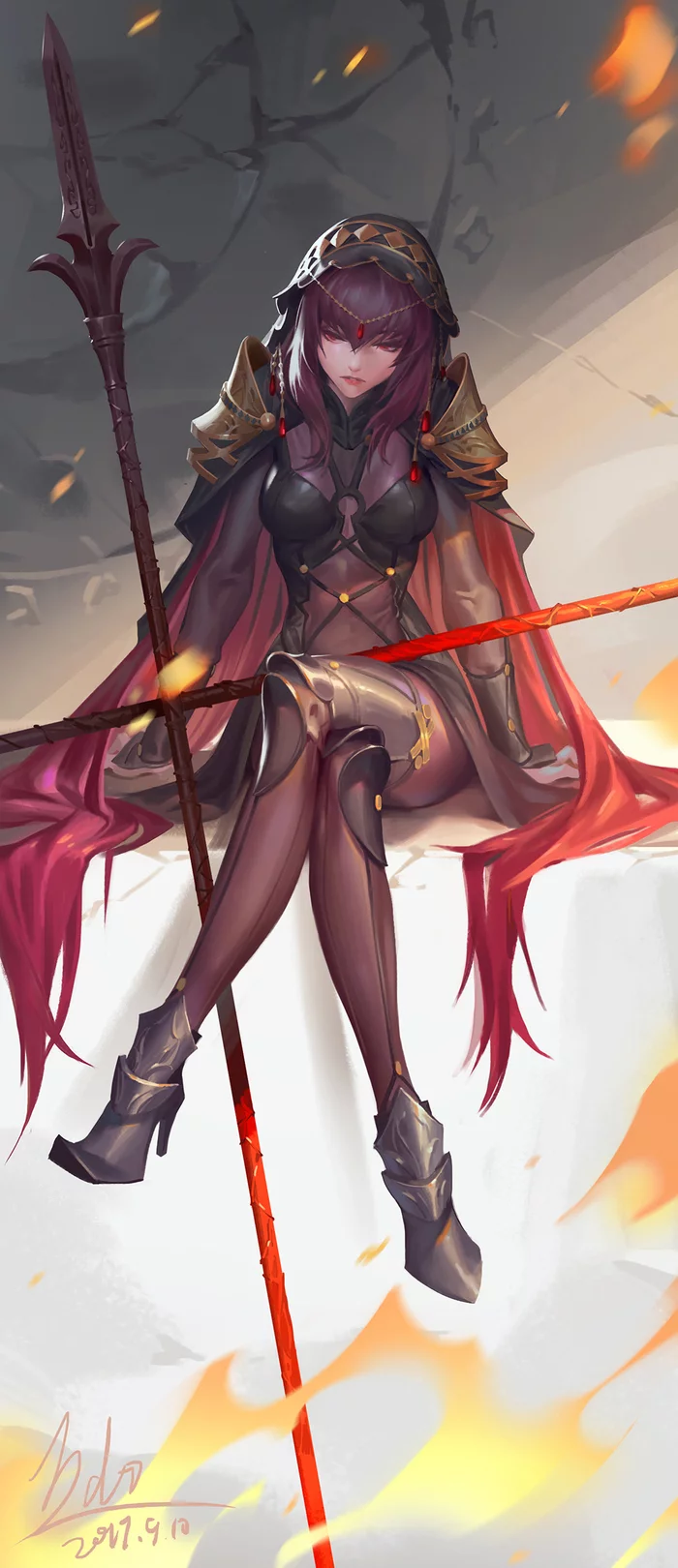 Scathach - Anime art, Anime, Fate, Scathach, , Longpost