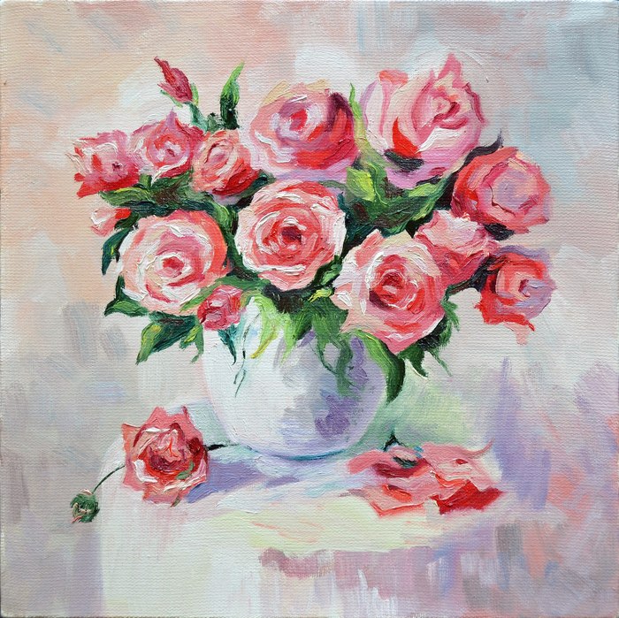 Still life Roses - Longpost, Butter, Creation, Painting, Art, Oil painting, Painting, Still life, the Rose, My